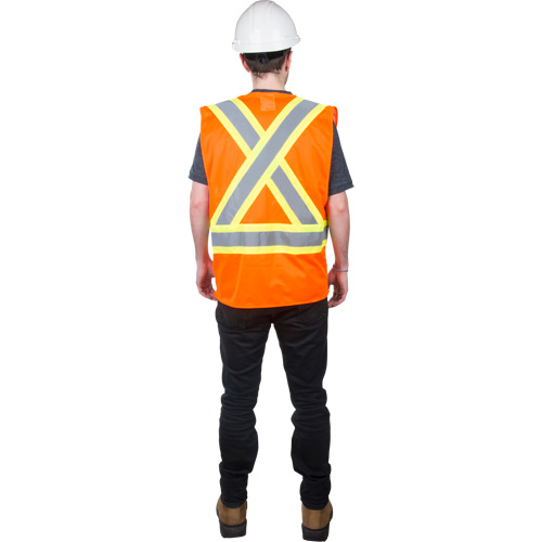 Traffic Safety Vest, High Visibility Orange, Medium, Polyester Sidevic Inc.