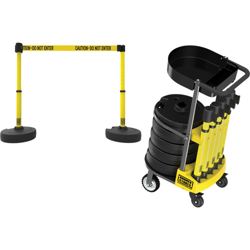 PLUS Barrier Post Cart Kit with Tray, 75' L, Metal, Yellow Sidevic Inc.