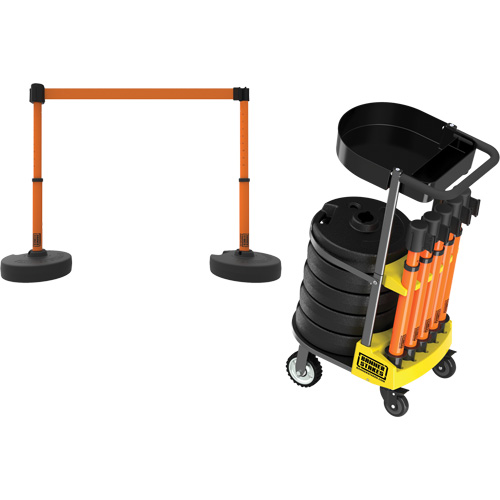 PLUS Barrier Post Cart Kit with Tray, 75' L, Metal, Orange Sidevic Inc.