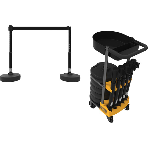 PLUS Barrier Post Cart Kit with Tray, 75' L, Metal, Black Sidevic Inc.