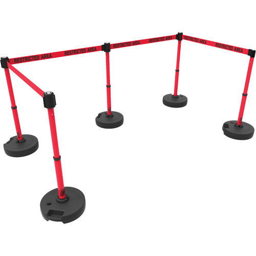 PLUS Barrier Post Set X5, Plastic, 42" H, Red Tape, 15' Tape Length Sidevic Inc.