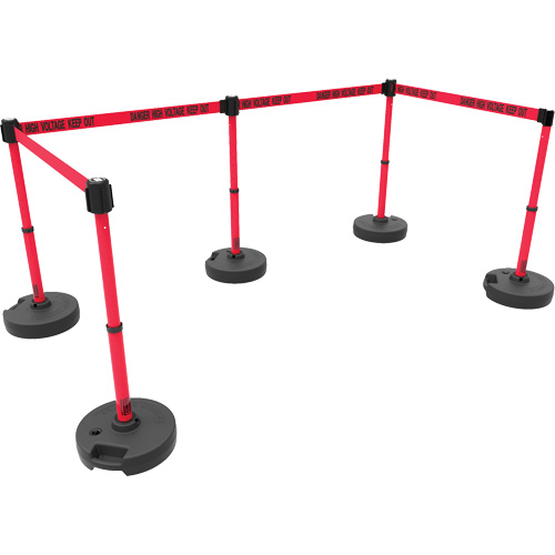PLUS Barrier Post Set X5, Plastic, 42" H, Red Tape, 15' Tape Length Sidevic Inc.