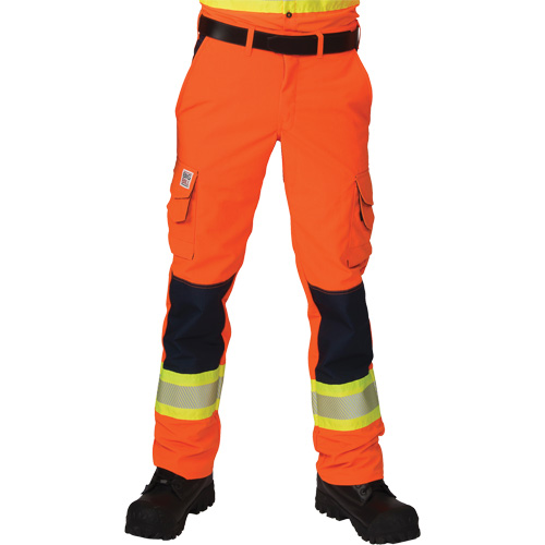 Pantalons cargo haute visibilit&eacute; antid&eacute;chirure, Polyester, 28, Orange haute visibilit&eacute; Sidevic Inc.