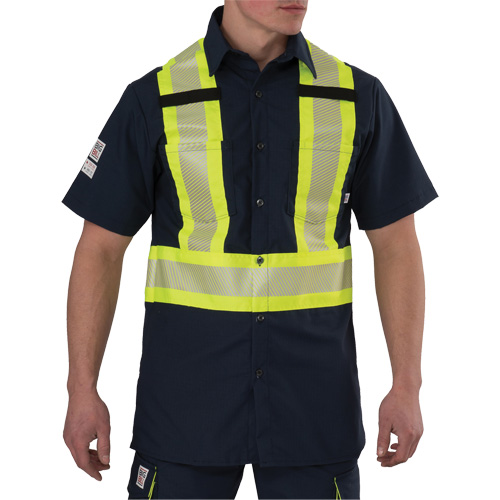 Chemise &agrave; manches courtes haute visibilit&eacute; r&eacute;sistant &agrave; la d&eacute;chirure, Polyester, Petit, Bleu marin Sidevic Inc.