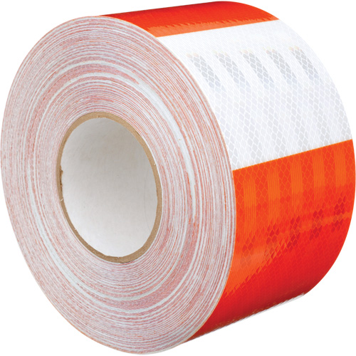 High Intensity Prismatic Grade Barricade Sheeting, 4" W x 150' L, 19 mils, Orange and White Sidevic Inc.