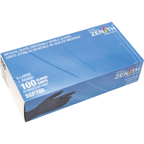 Puncture-Resistant Medical-Grade Disposable Gloves, X-Large, Nitrile, 5-mil, Powder-Free, Black, Class 2 Sidevic Inc.