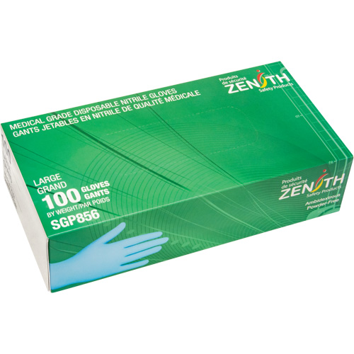 Gants jetables de calibre m&eacute;dical r&eacute;sistants &agrave; la perforation, Grand, Nitrile, 3,5 mils, Sans poudre, Bleu, Classe 2 Sidevic Inc.