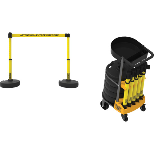 Syst&egrave;me de barri&egrave;re &agrave; chariot portatif avec plateau Plus, 75' lo, M&eacute;tal/Plastique, Jaune Sidevic Inc.