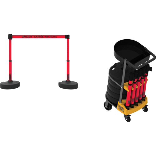 Syst&egrave;me de barri&egrave;re &agrave; chariot portatif avec plateau Plus, 75' lo, M&eacute;tal/Plastique, Rouge Sidevic Inc.