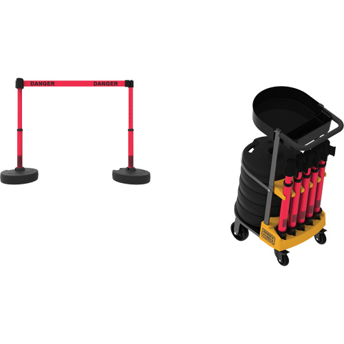 Plus Portable Barrier System Cart Package with Tray, 75' L, Metal/Plastic, Red Sidevic Inc.