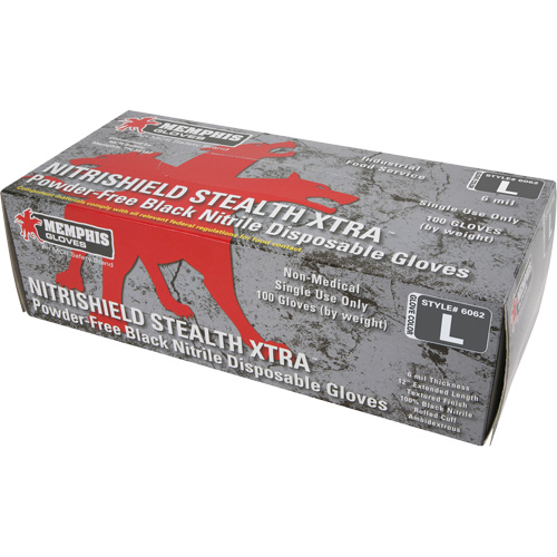 NitriShield Stealth Extra Disposable Gloves, Large, Nitrile, 6-mil, Powder-Free, Black Sidevic Inc.