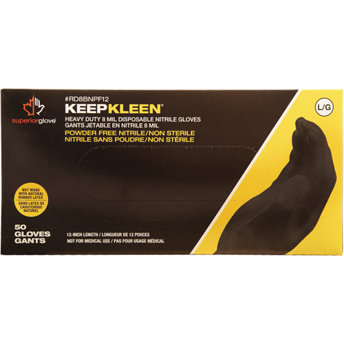 Gants jetables KeepKleen, T-Grand, Nitrile, 8 mils, Sans poudre, Noir Sidevic Inc.