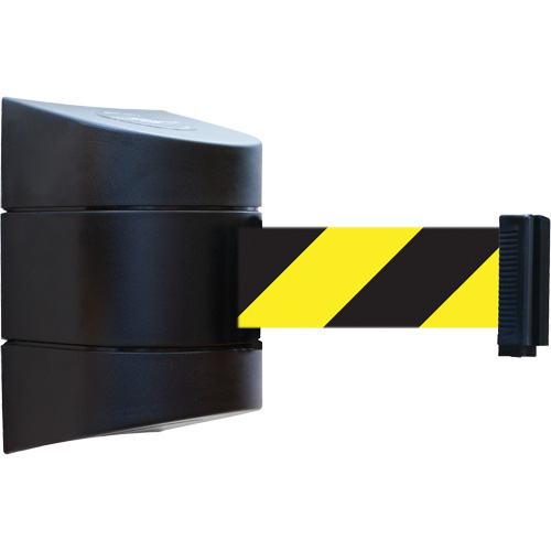 Tensabarrier&reg; Wall Unit, Steel, Screw Mount, 30', Black and Yellow Tape Sidevic Inc.