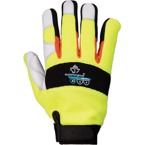 Gants de m&eacute;canicien &agrave; haute visibilit&eacute; ClutchGear, Paume Cuir fleur de ch&egrave;vre, Taille Moyen Sidevic Inc.