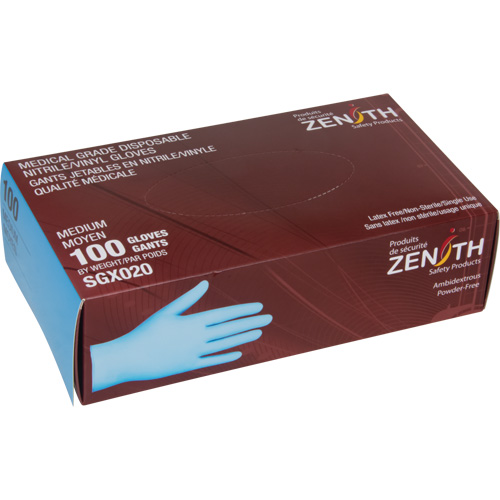 Gants tactiles jetables de calibre m&eacute;dical, Petit, Nitrile/vinyle, 4,5 mils, Sans poudre, Bleu, Classe 2 Sidevic Inc.