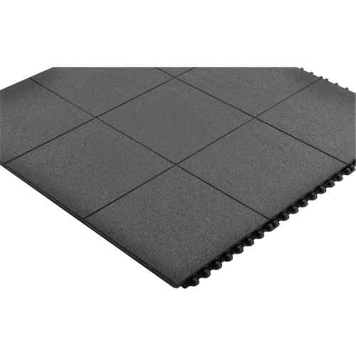 Cushion-Ease&reg; Interlocking Anti-Fatigue Mat, Pebbled, 3' x 3' x 3/4", Black, Natural Rubber Sidevic Inc.