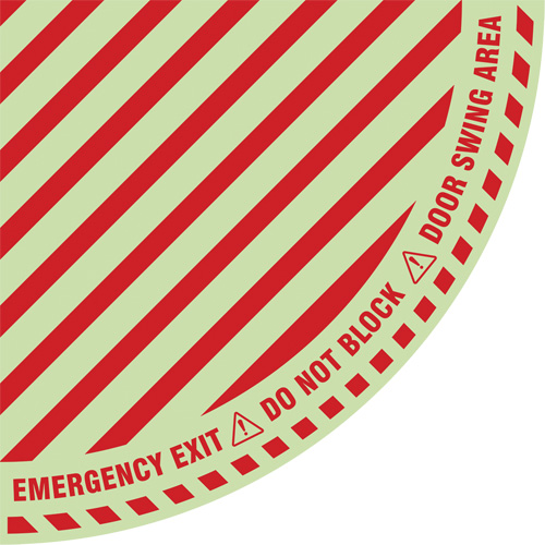 "Emergency Exit" Quarter Circle Swing Door Floor Sign, Adhesive, English with Pictogram Sidevic Inc.