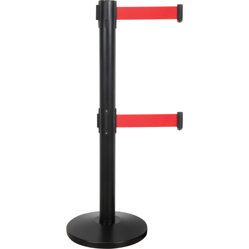 Barri&egrave;re pour le contr&ocirc;le des foules &agrave; courroie double, Acier, 35" h, Ruban Rouge, Longueur du ruban 7' Sidevic Inc.