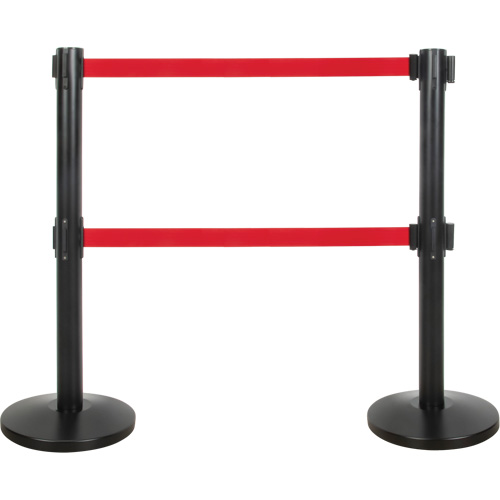 Barri&egrave;re pour le contr&ocirc;le des foules &agrave; courroie double, Acier, 35" h, Ruban Rouge, Longueur du ruban 7' Sidevic Inc.