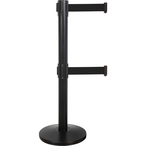 Barri&egrave;re pour le contr&ocirc;le des foules &agrave; courroie double, Acier, 35" h, Ruban Noir, Longueur du ruban 7' Sidevic Inc.