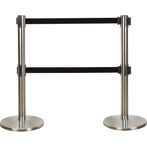 Dual Belt Crowd Control Barrier, Steel, 35" H, Black Tape, 7' Tape Length Sidevic Inc.
