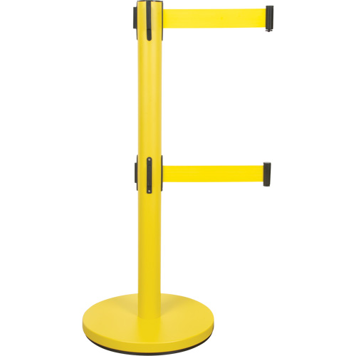 Dual Belt Crowd Control Barrier, Steel, 35" H, Yellow Tape, 7' Tape Length Sidevic Inc.
