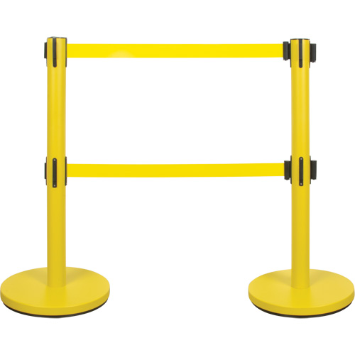 Dual Belt Crowd Control Barrier, Steel, 35" H, Yellow Tape, 7' Tape Length Sidevic Inc.