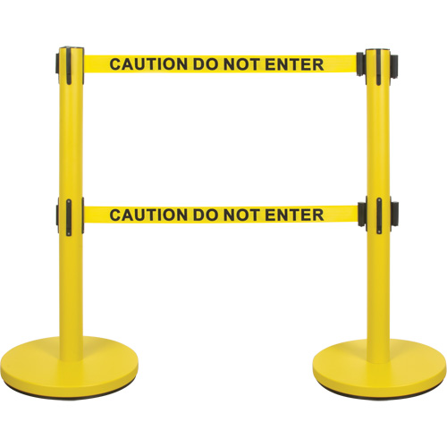 Dual Belt Crowd Control Barrier, Steel, 35" H, Yellow Tape, 7' Tape Length Sidevic Inc.