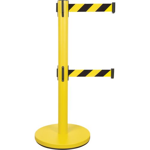 Barri&egrave;re pour le contr&ocirc;le des foules &agrave; courroie double, Acier, 35" h, Ruban Noir/Jaune, Longueur du ruban 7' Sidevic Inc.