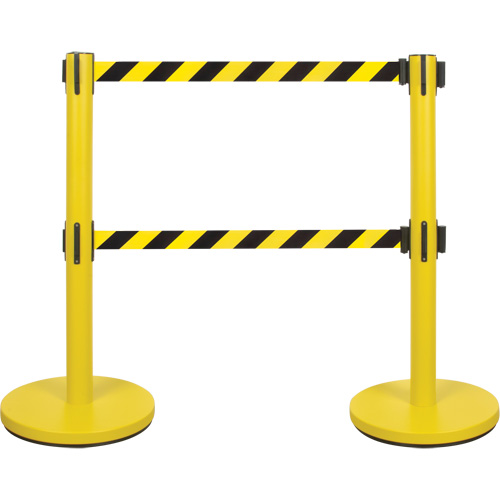 Barri&egrave;re pour le contr&ocirc;le des foules &agrave; courroie double, Acier, 35" h, Ruban Noir/Jaune, Longueur du ruban 7' Sidevic Inc.