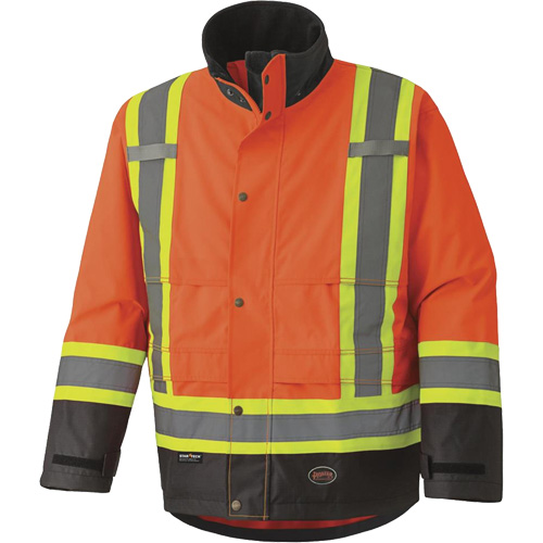 5400 300D Trilobal Ripstop Waterproof Safety Jacket, Polyester, Black/High Visibility Orange, 2X-Large Sidevic Inc.