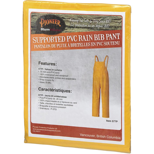 577P Storm Master&reg; Bib Pants, Small, Polyester/PVC, Yellow Sidevic Inc.