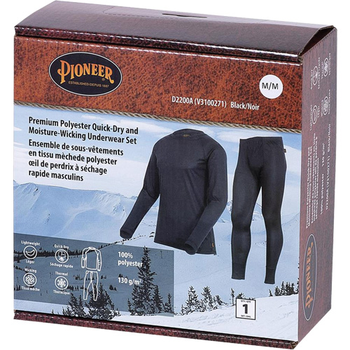 D2200A Ensemble de sous-v&ecirc;tements &agrave; s&eacute;chage rapide et &eacute;vacuation de l'humidit&eacute; de premi&egrave;re qualit&eacute;, Hommes, T-petit, Noir Sidevic Inc.
