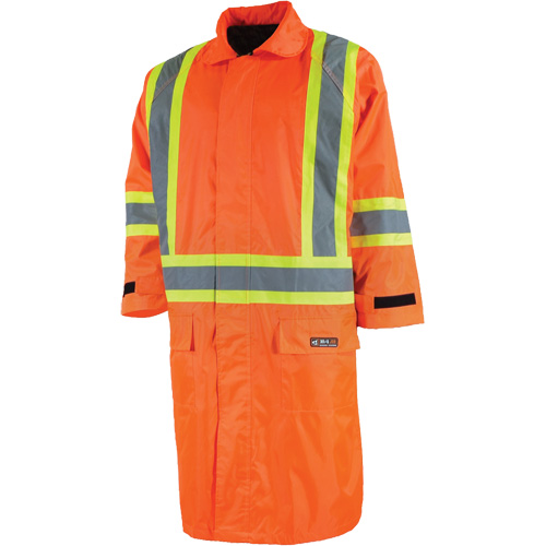Long Rain Jacket with Detachable Hood, Nylon/PVC, Small, High Visibility Orange Sidevic Inc.