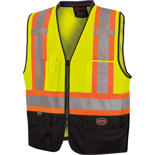 6895 Veste de s&eacute;curit&eacute; haute visibilit&eacute; bicolore avec fermeture &agrave; glissi&egrave;re sur tout le devant, Noir/Jaune lime haute visibilit&eacute;, 2T-Grand/3T-Grand, Polyester Sidevic Inc.