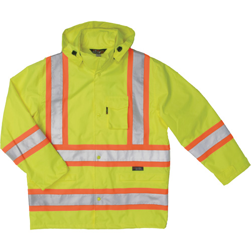 Manteau de s&eacute;curit&eacute; imperm&eacute;able en tissu ind&eacute;chirable Ripstop, Polyester, T-petit, Jaune lime haute visibilit&eacute; Sidevic Inc.