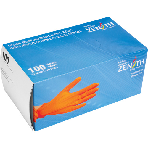 Heavyweight Tactile Grip Examination Gloves, 2X-Large, Nitrile, 8-mil, Powder-Free, Orange, Class 2 Sidevic Inc.