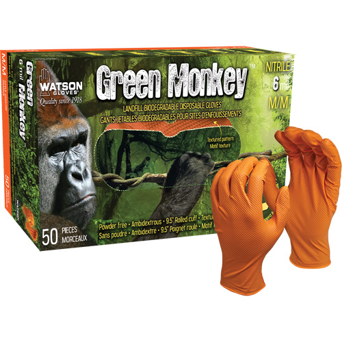 Green Monkey Disposable Gloves, Small, Nitrile, 6-mil, Powder-Free, Orange Sidevic Inc.