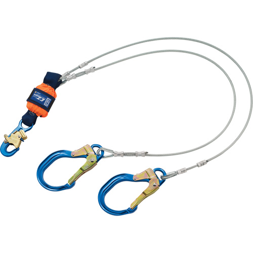 Energy Absorbing Lanyard, 6', Rebar Hook Center, Snap Hook Leg Ends, Metal Sidevic Inc.