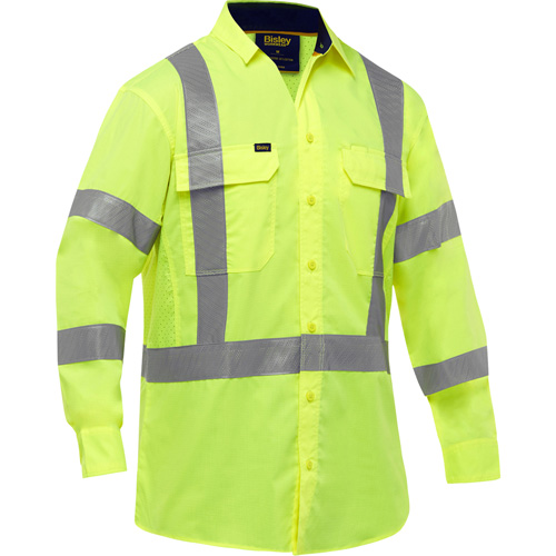 Bisley&reg; X-Back Long Sleeve Work Shirt with X-Airflow, Poly-Cotton, Small, High Visibility Lime-Yellow Sidevic Inc.