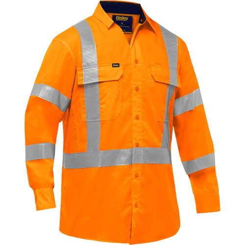 Chemise de travail &agrave; manches longues et X au dos Bisley avec X-Airflow, Poly-coton, Petit, Orange haute visibilit&eacute; Sidevic Inc.