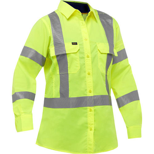 Bisley&reg; X-Back Women's Long Sleeve Work Shirt with X-Airflow, Poly-Cotton, Small, High Visibility Lime-Yellow Sidevic Inc.