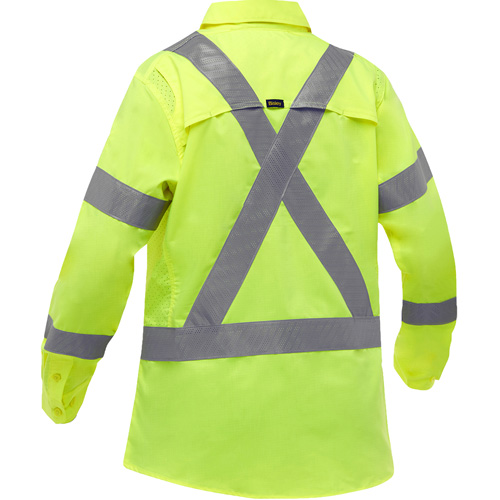 Bisley&reg; X-Back Women's Long Sleeve Work Shirt with X-Airflow, Poly-Cotton, Small, High Visibility Lime-Yellow Sidevic Inc.