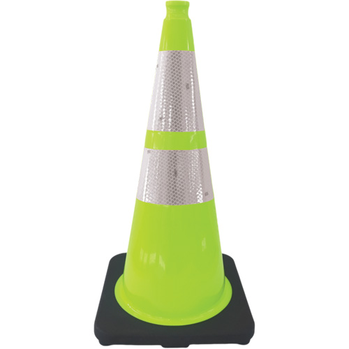 C&ocirc;ne de signalisation de premi&egrave;re qualit&eacute;, 28", Vert lime, Bande(s) r&eacute;fl&eacute;chissante(s) 4" & 6" Sidevic Inc.