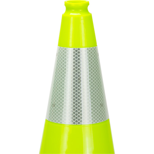 C&ocirc;ne de signalisation de premi&egrave;re qualit&eacute;, 18", Vert lime, Bande(s) r&eacute;fl&eacute;chissante(s) 6" Sidevic Inc.