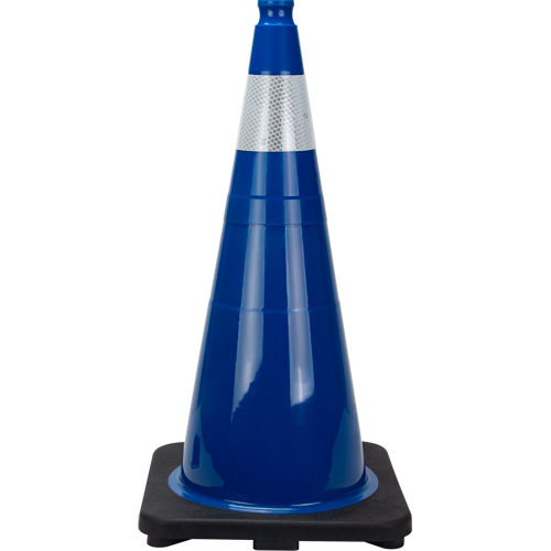 C&ocirc;ne de signalisation de premi&egrave;re qualit&eacute;, 28", Bleu, Bande(s) r&eacute;fl&eacute;chissante(s) 4" Sidevic Inc.