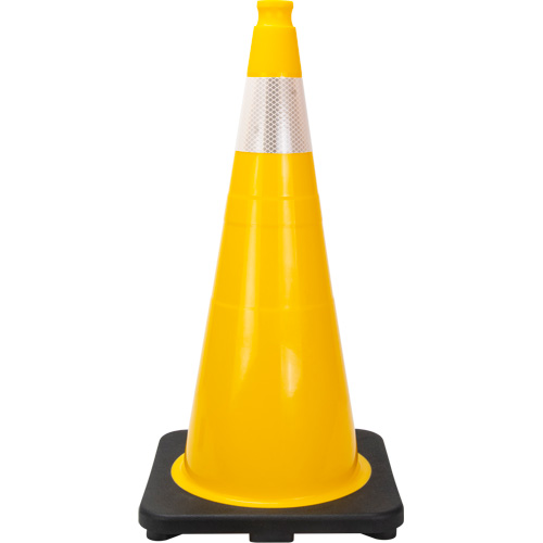 C&ocirc;ne de signalisation de premi&egrave;re qualit&eacute;, 28", Jaune, Bande(s) r&eacute;fl&eacute;chissante(s) 4" Sidevic Inc.