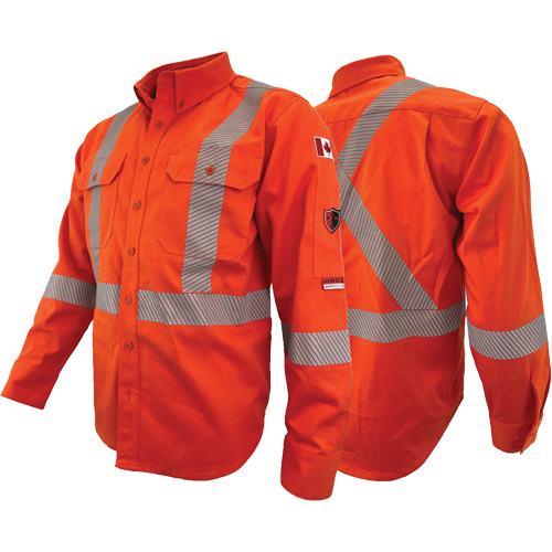Atlas Guardian&reg; FR/AR Work Shirts with 2" Striping, X-Small, High Visibility Orange Sidevic Inc.