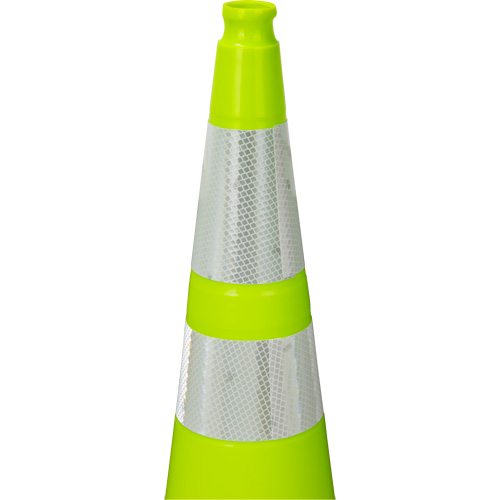C&ocirc;ne de signalisation de premi&egrave;re qualit&eacute;, 36", Vert lime, Bande(s) r&eacute;fl&eacute;chissante(s) 4" & 6" Sidevic Inc.