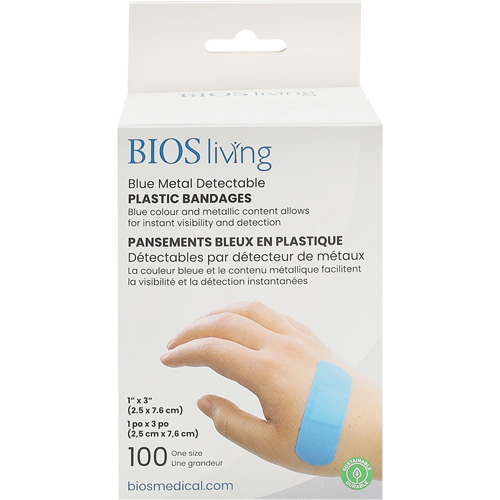 Bandages hydrofug&eacute;s bleu, Rectangulaire/carr&eacute;e, 3", Plastique d&eacute;tectable, St&eacute;rile Sidevic Inc.